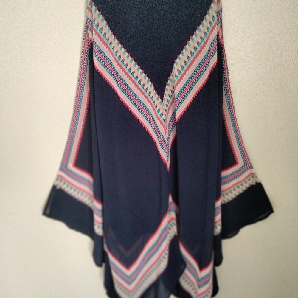 Navy Flowy Strappy Assymetrical Dress